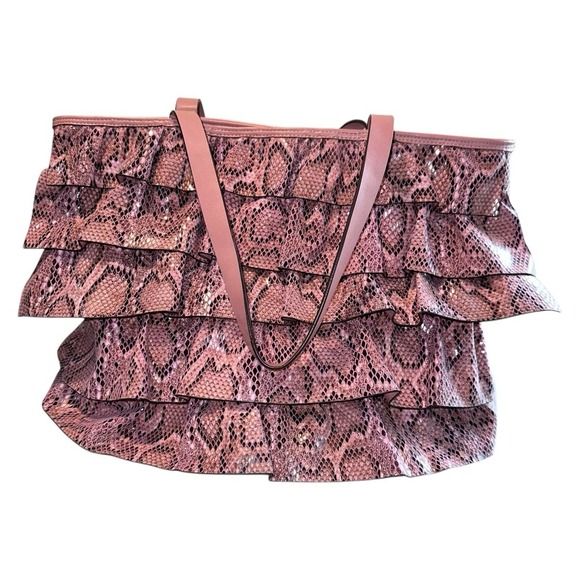 ELLE JAE Gypset Purse Vegan Leather Pink Black Snake Print Tiered Ruffled Bag - Picture 8 of 11